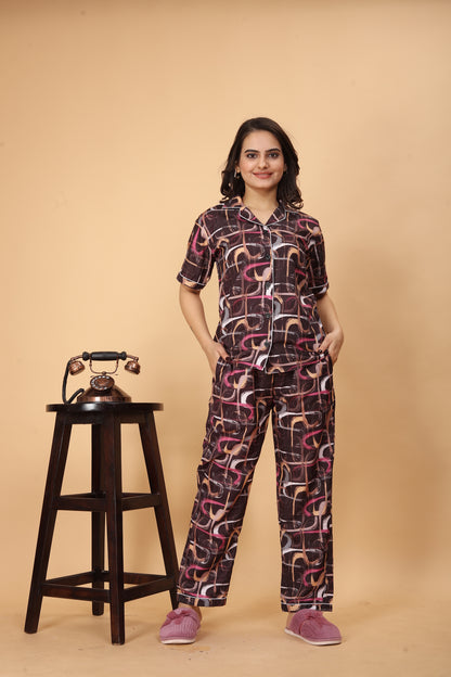 BROWN PATTERNED NIGHT SUITE