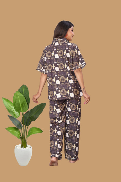 BROWN WATCH PRIINTED NIGHT SUITE