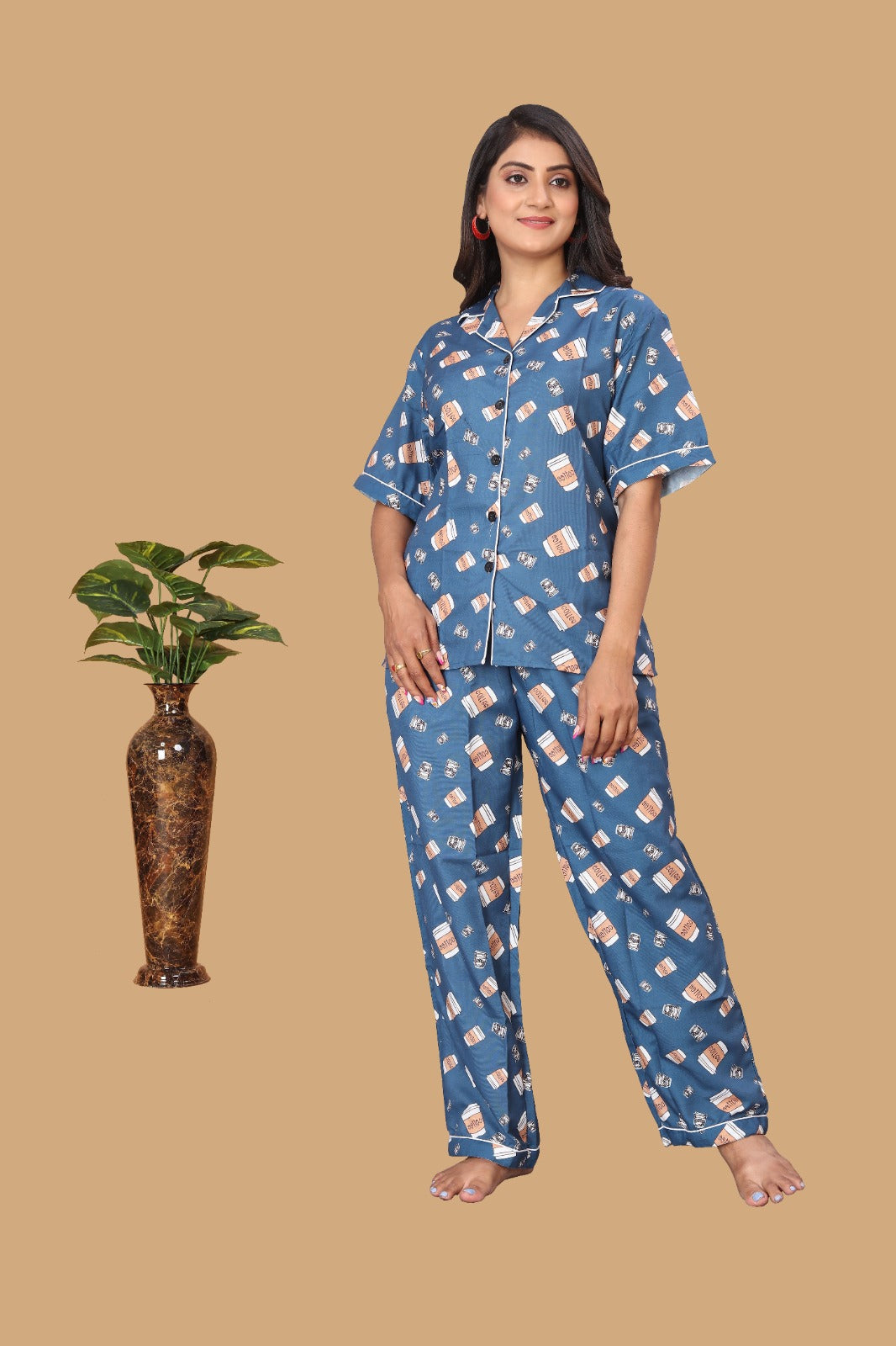 COFFEE PRINTED NIGHT SUITE