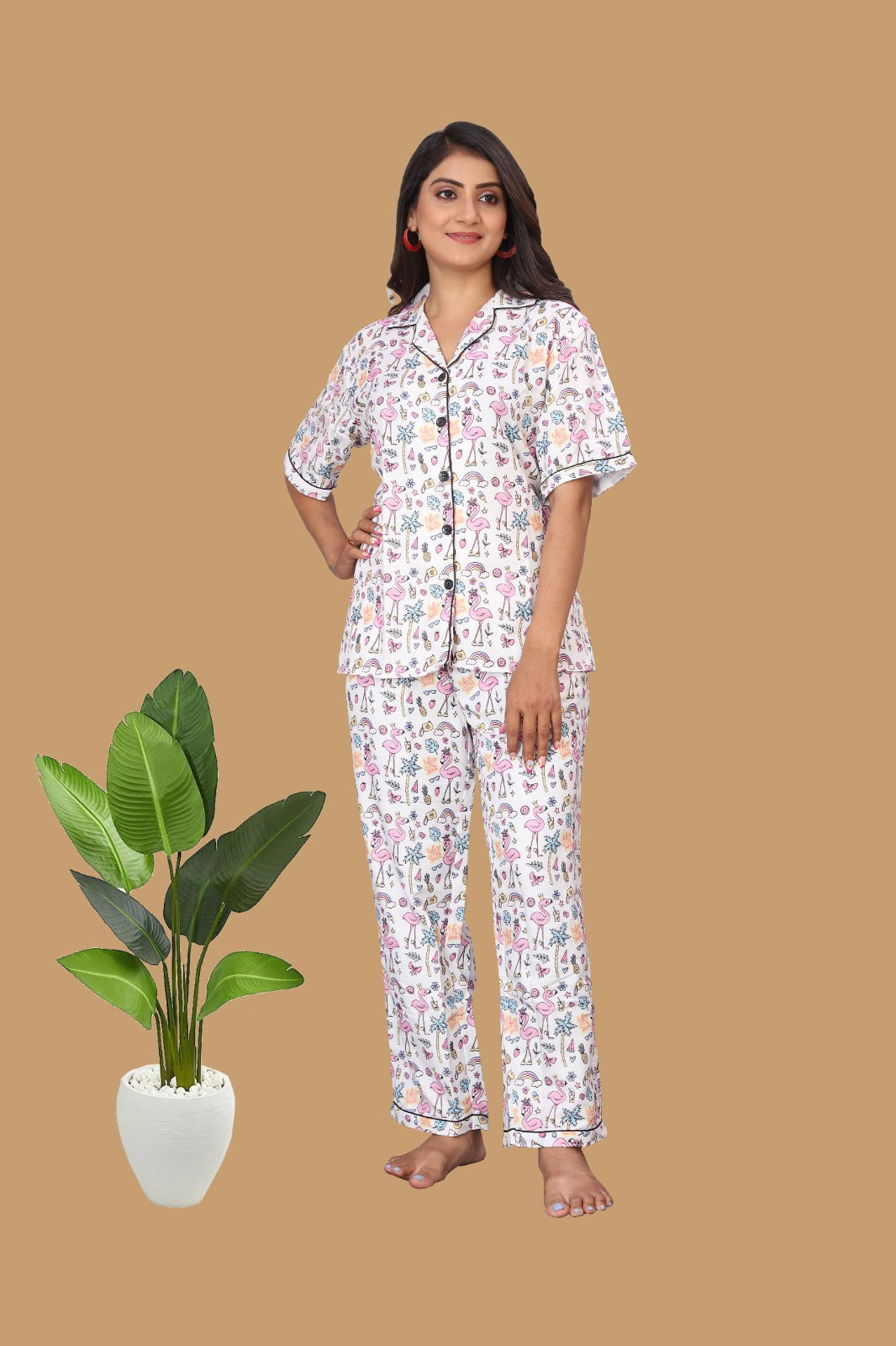 MULTICOLOR FLAMINGO PRINT NIGHT SUITE