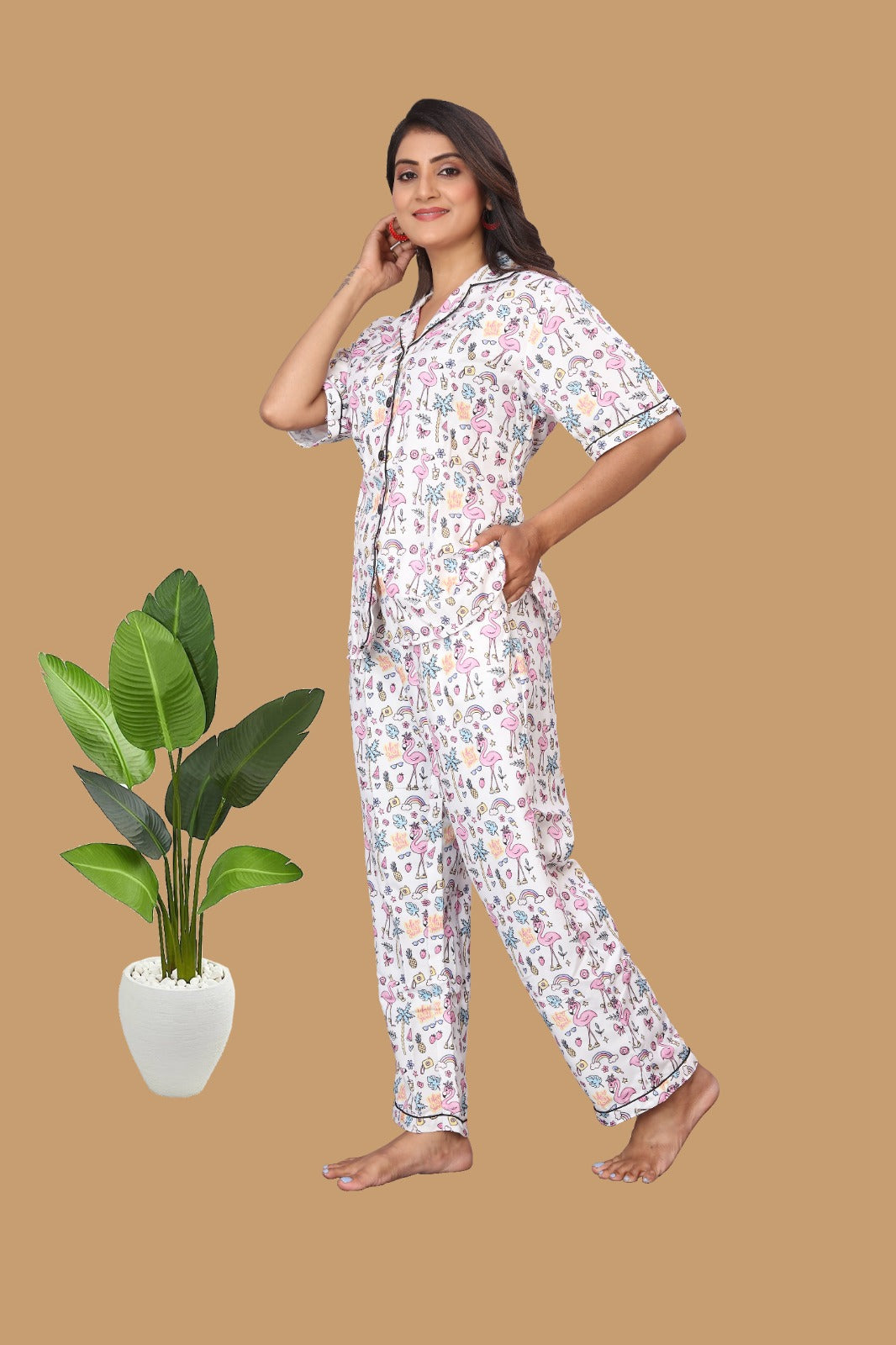 MULTICOLOR FLAMINGO PRINT NIGHT SUITE