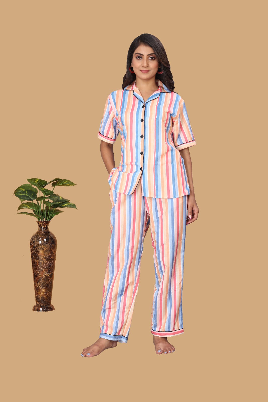 BACK PRINTED MULTICOLOR NIGHT SUITE