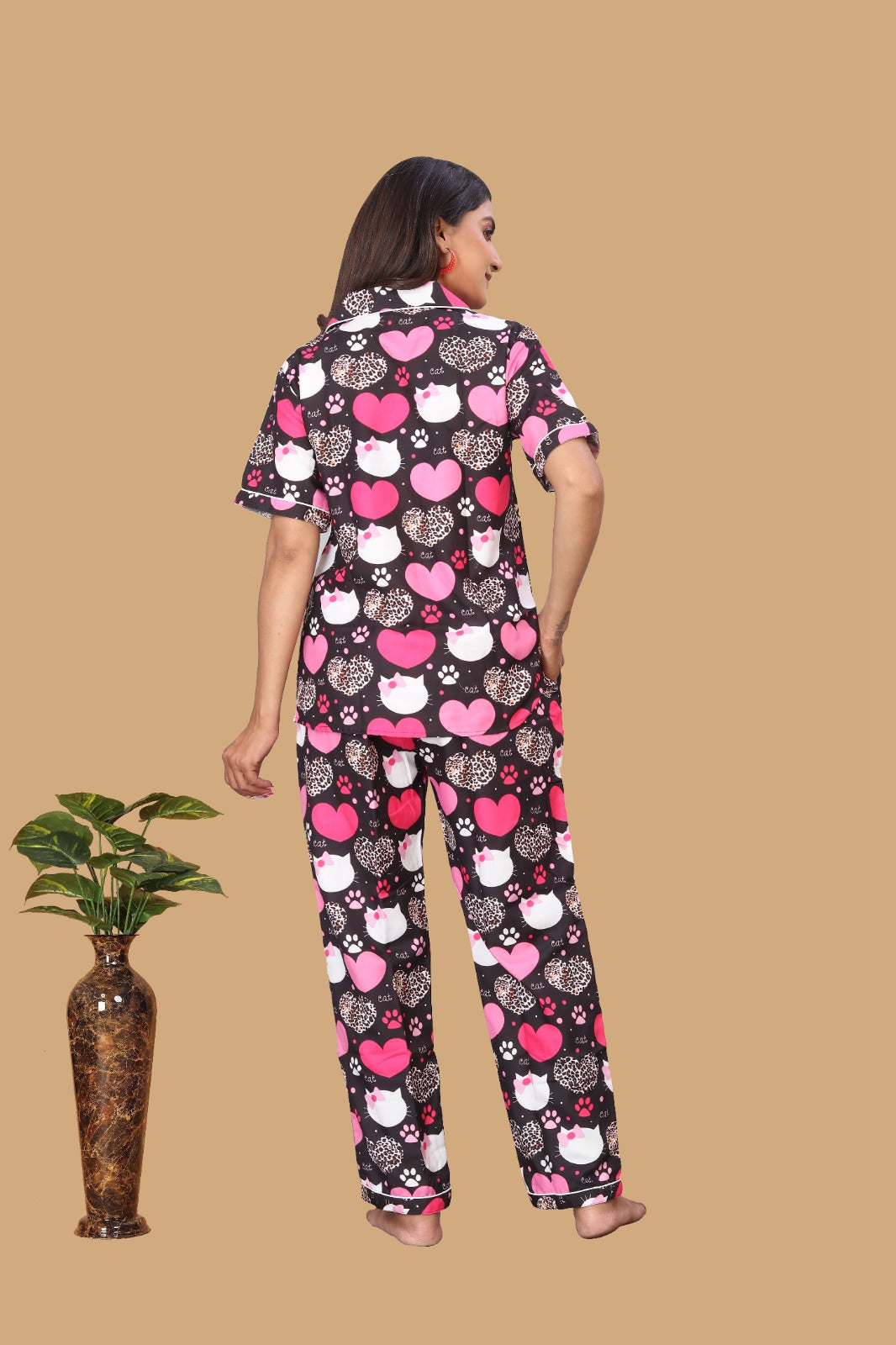 MULTICOLOR HEART PRINTED NIGHT SUITE