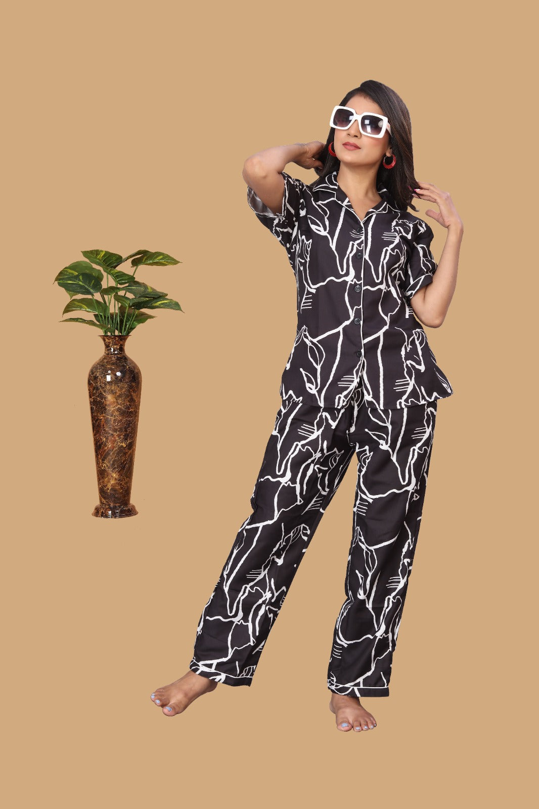 FLORAL LINE PRINTED NIGHT SUITE