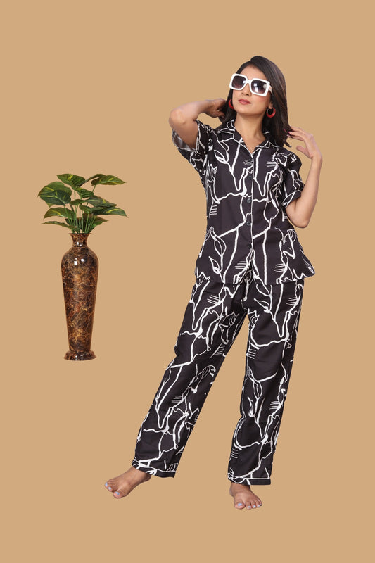FLORAL LINE PRINTED NIGHT SUITE