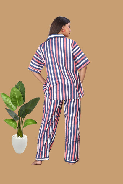 COLOUR STRIPES PRINTED NIGHT SUITE