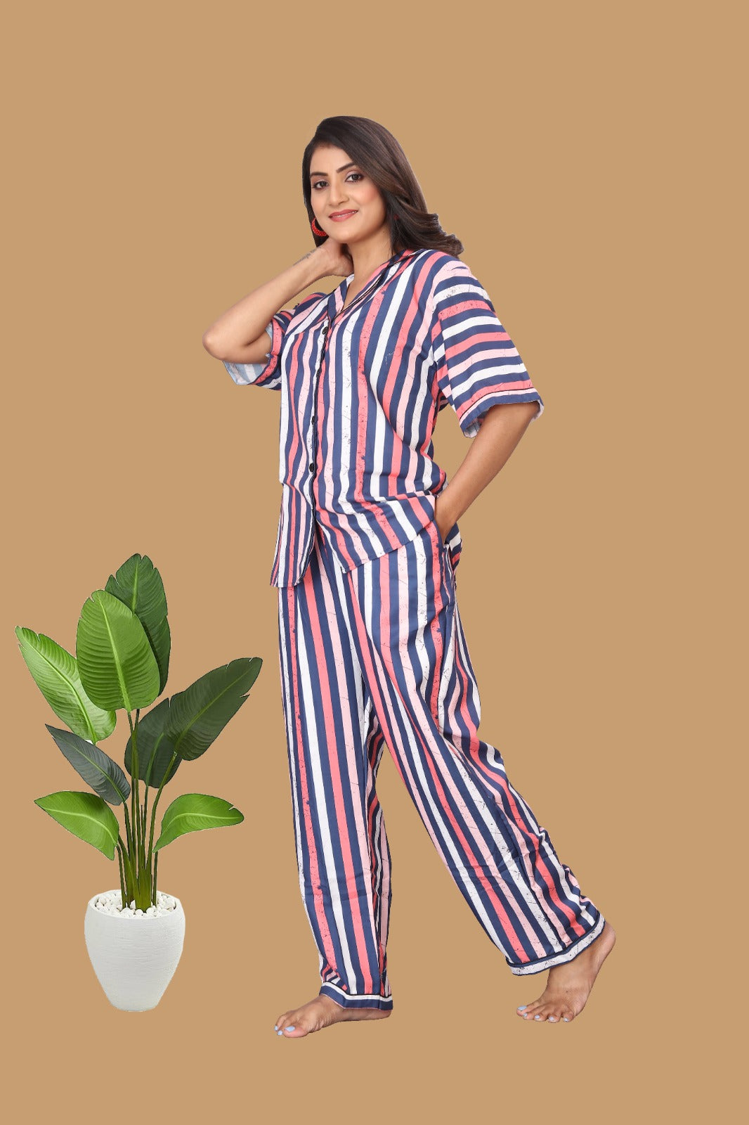 COLOUR STRIPES PRINTED NIGHT SUITE