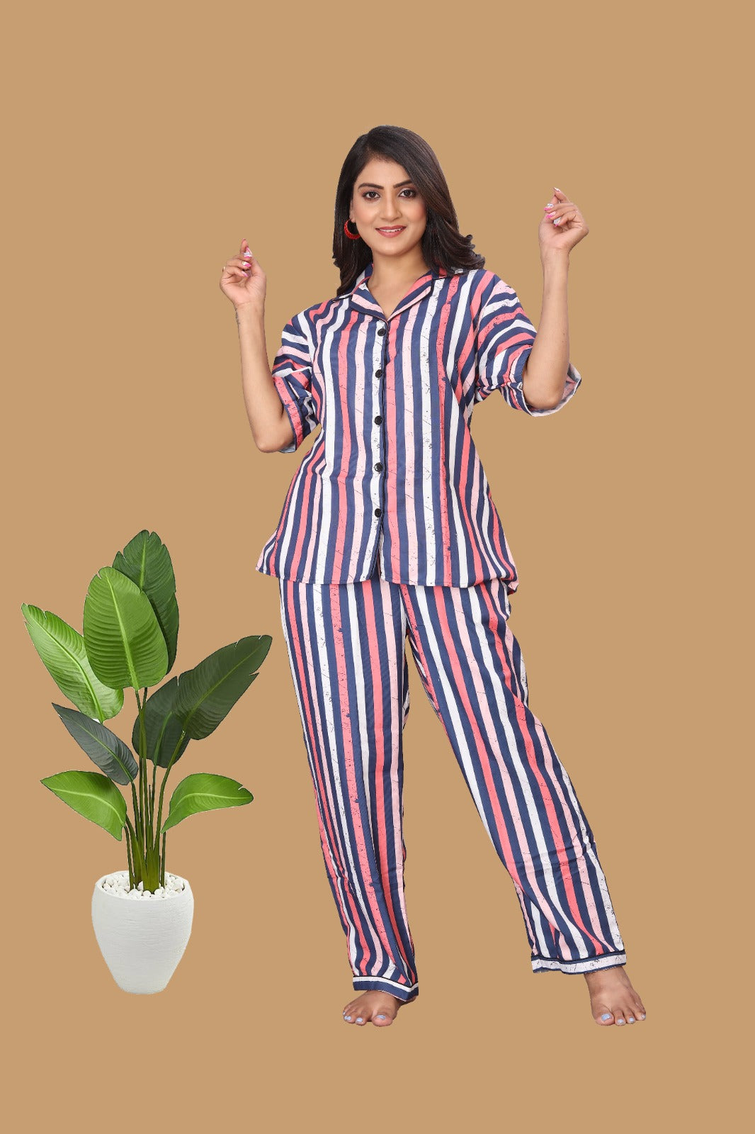 COLOUR STRIPES PRINTED NIGHT SUITE