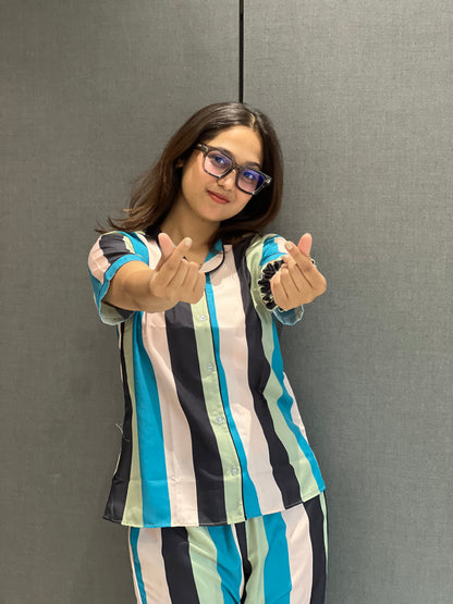 BACK PRINTED NIGHT SUITE WITH  SCRUNCHIESH