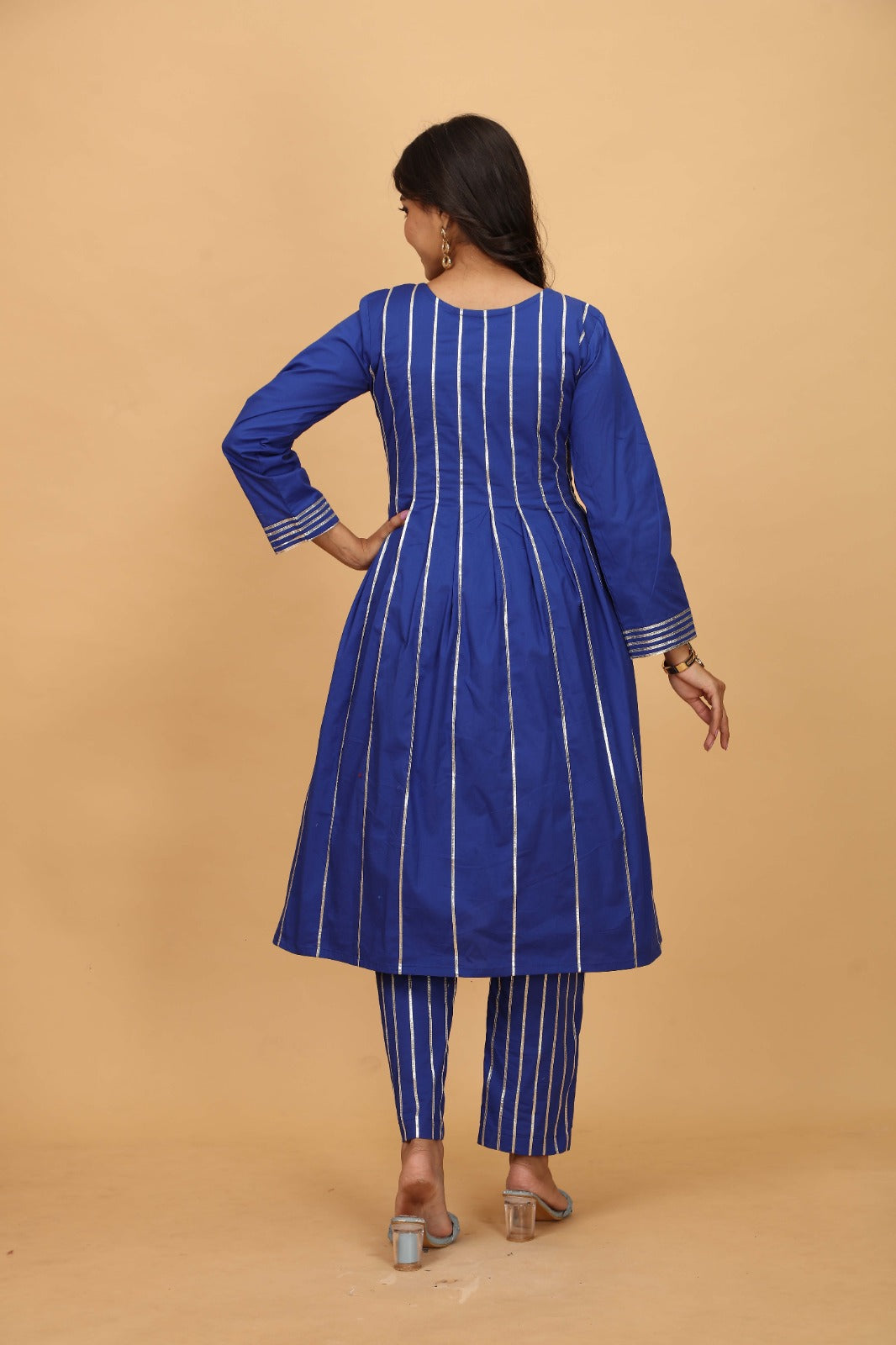 Blue Cotton Satin Kurti Set